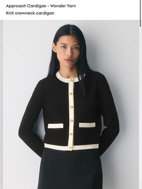 Aritzia Black Crewneck Cardigan with Cream Trim